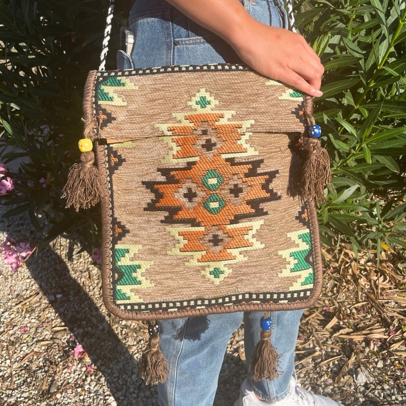 Smėlio spalvos Kilim Messenger festivalio krepšys